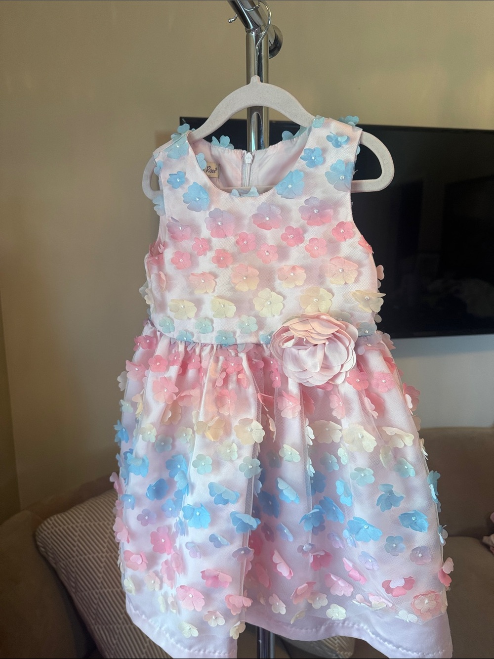 Pastel Floral Appliqué Girls Dress
